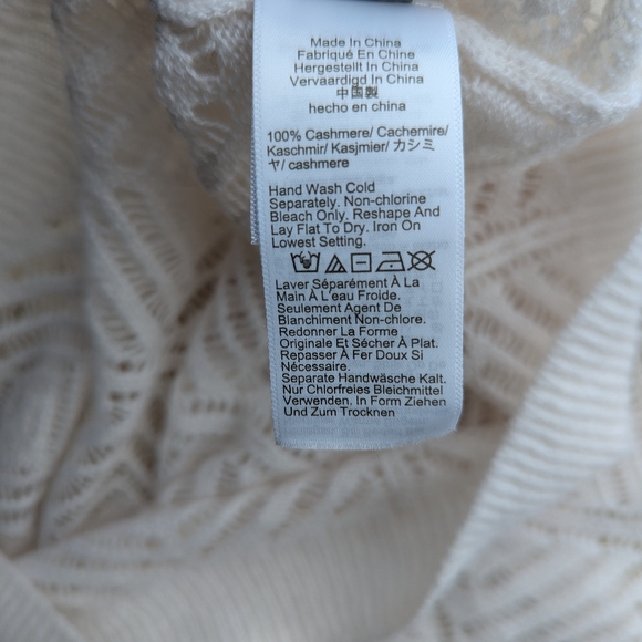 Pointelle Lace 100% Cashmere Polo Sweater - Picture 8 of 9